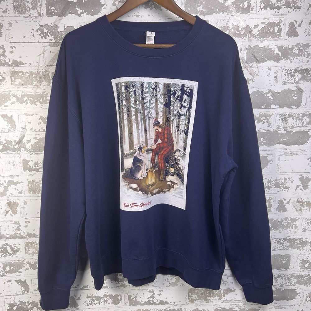 Old Time Hawkey Sweatshirt XXL Navy Blue Fritz Donnybrook Well Hello Buddy